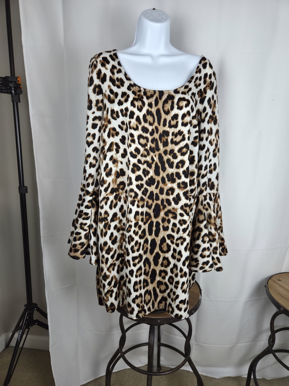 The Vanity Room Leopard Print Long Sleeve Dress - Brown, Black, White
